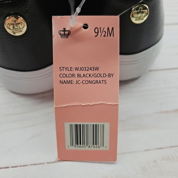 Juicy Couture Congrats Black Faux Leather Logo Slip On Sneakers‎ Womens Size 9.5 - Picture 7 of 9